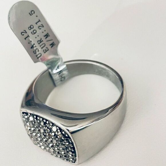 NWT Gorgeous Silver Men Ring Sz 11 EDFORCE Stainless Steel with Silver Cristals - Picture 12 of 12